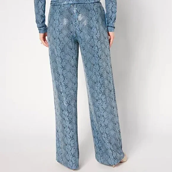 QVC Susan Graver Occasions Petite Metallic Knit Foil Print Wide Leg Pant Size 2x - Picture 2 of 5